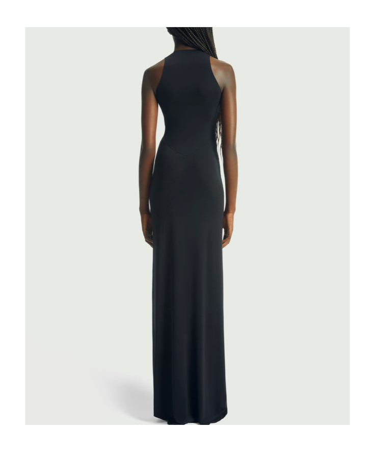 Coperni Cut-out Triangle Black Stretch Jersey Long Dress In Black