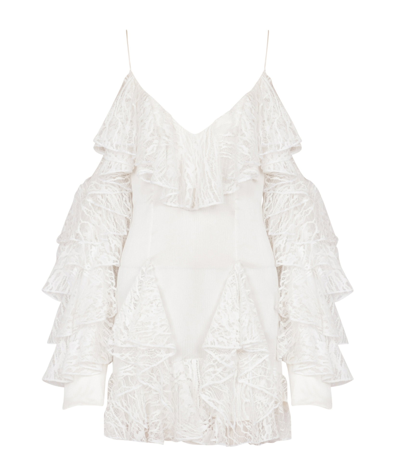 Balmain Flowing Dress With Lace Ruffles In White