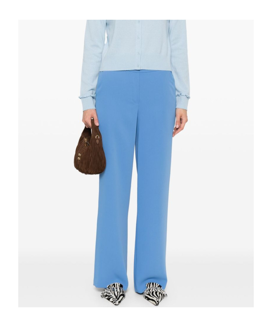 P.a.r.o.s.h High-rise Wide-leg Trousers Elasticated Waist In Blue