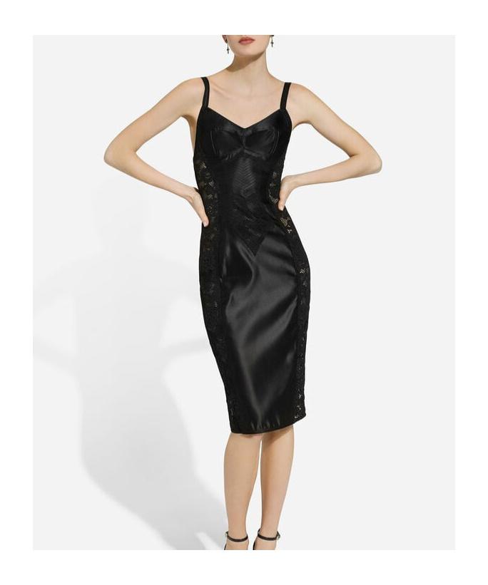 Dolce & Gabbana Satin And Lace Calf-length Corset Dress In Black