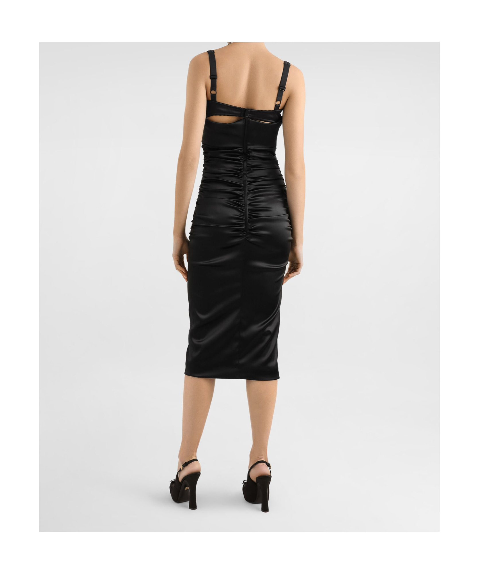 Shop Dolce & Gabbana Ruched Satin Midi Dress In Black