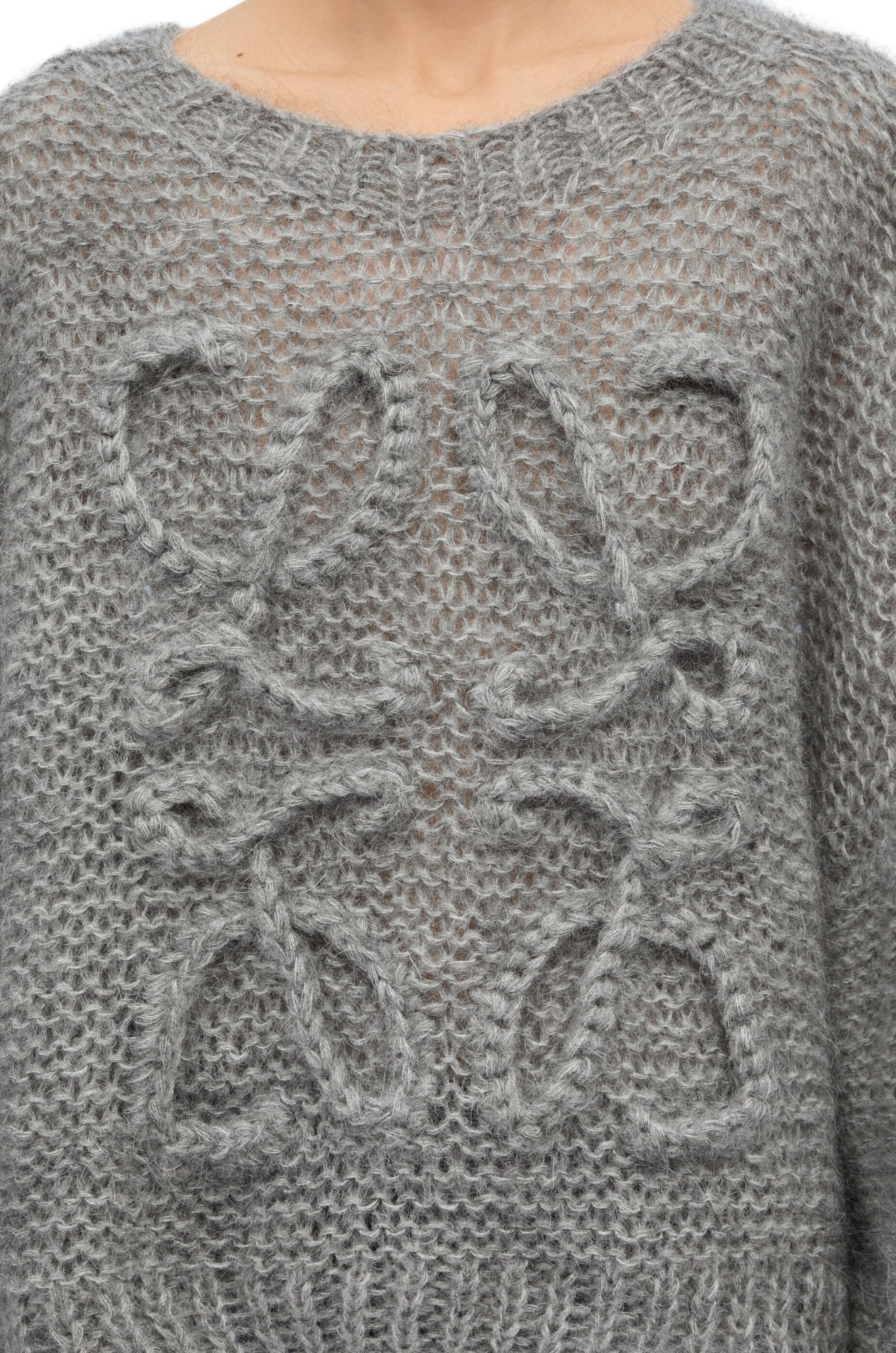 Loewe Logo-embroidered Open-knit Jumper In Gray