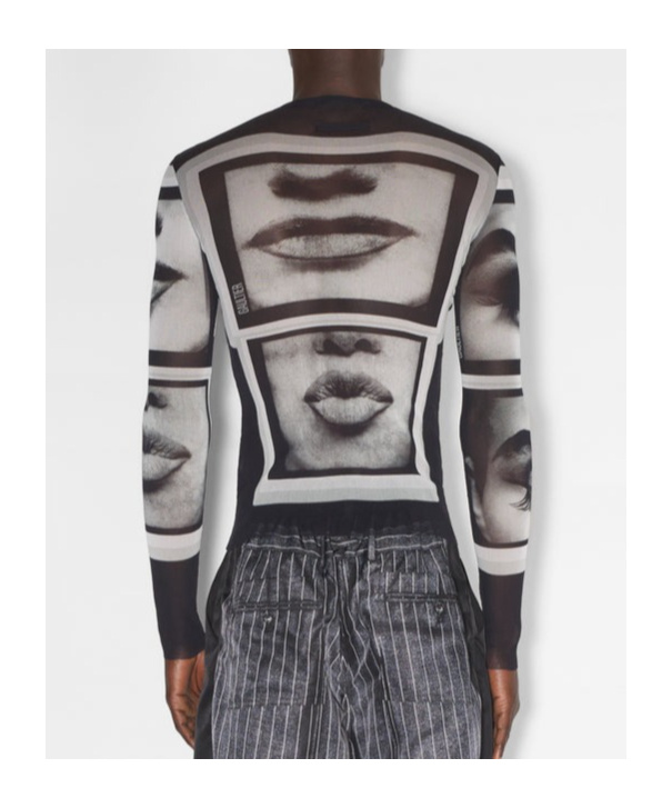 Jean Paul Gaultier Face-print Mesh T-shirt In Gray