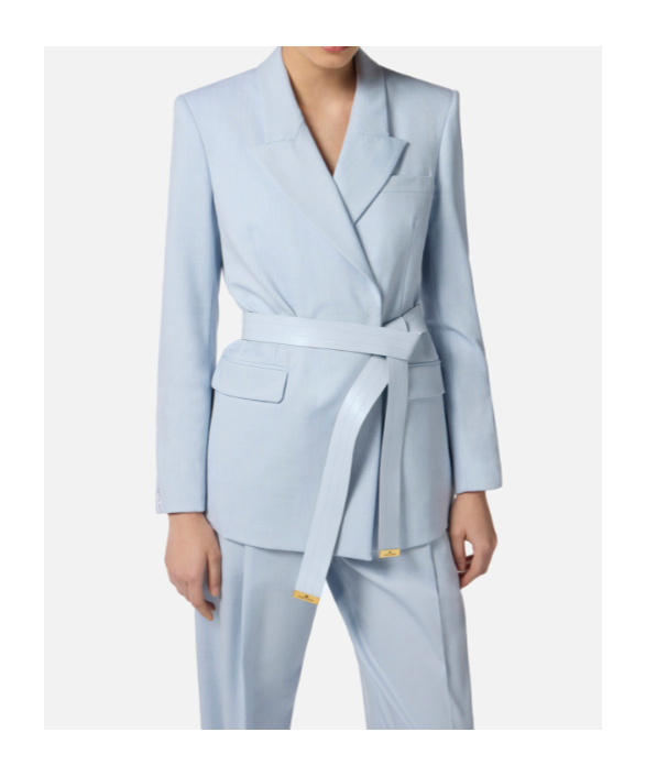 Elisabetta Franchi Cool Belted Wrap-effect Suit In Blue