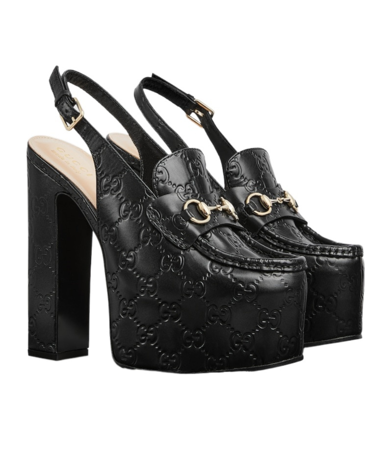 Gucci Horsebit Gg Debossed Leather Loafer Pumps In Black