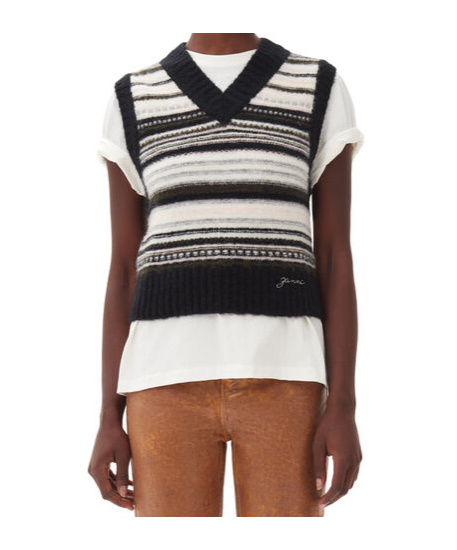 Shop Ganni Striped Knit Vest In Black