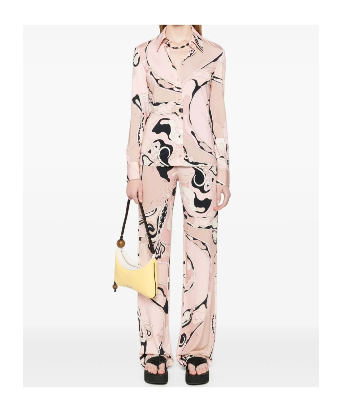 Emilio Pucci Orchidee Print Silk Twill Wide-leg Pants In Nude