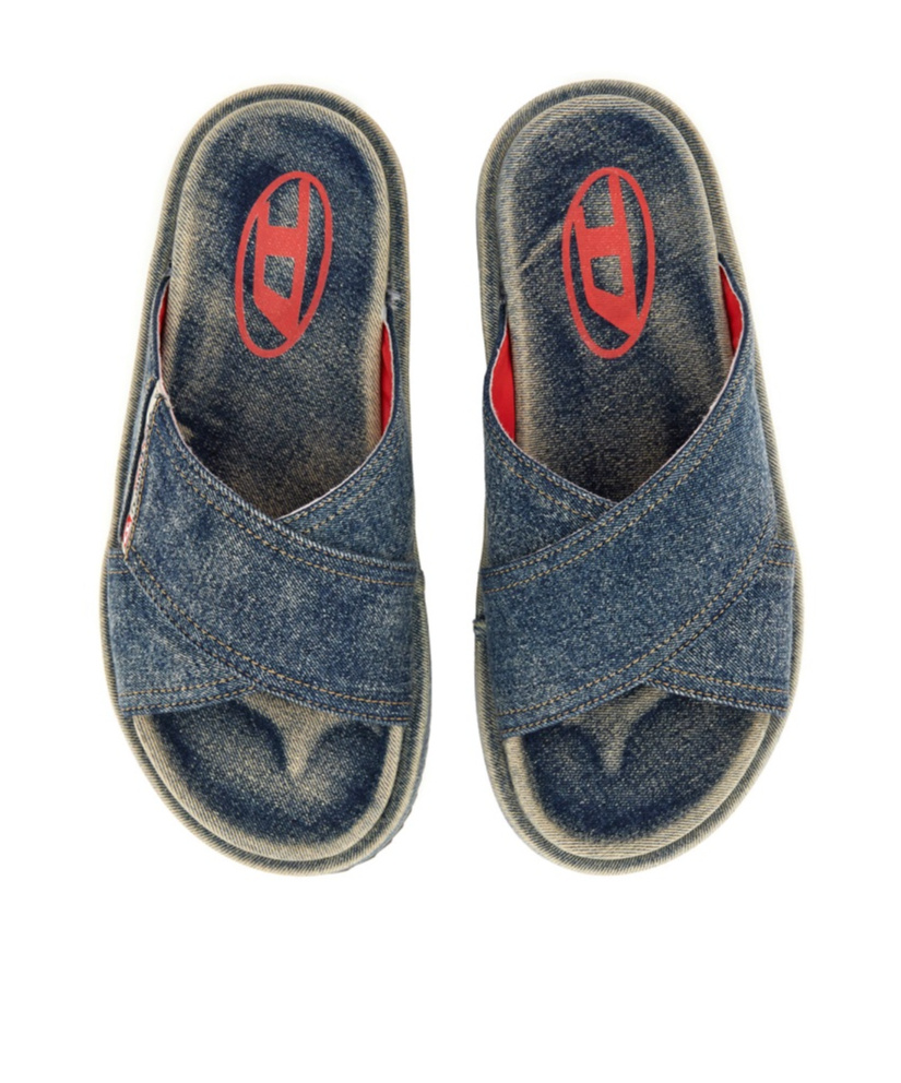 Diesel Sa-slide-denim Slides With Criss-cross Straps In Black