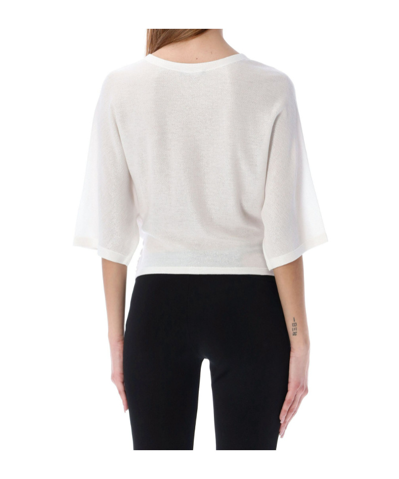 Balmain Metallic Wrap Jersey Top In White