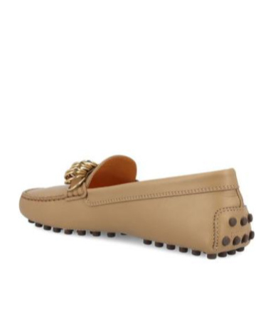 Tod's Rounded Toe Leather Loafers With Decorative Metal Ring In Brown