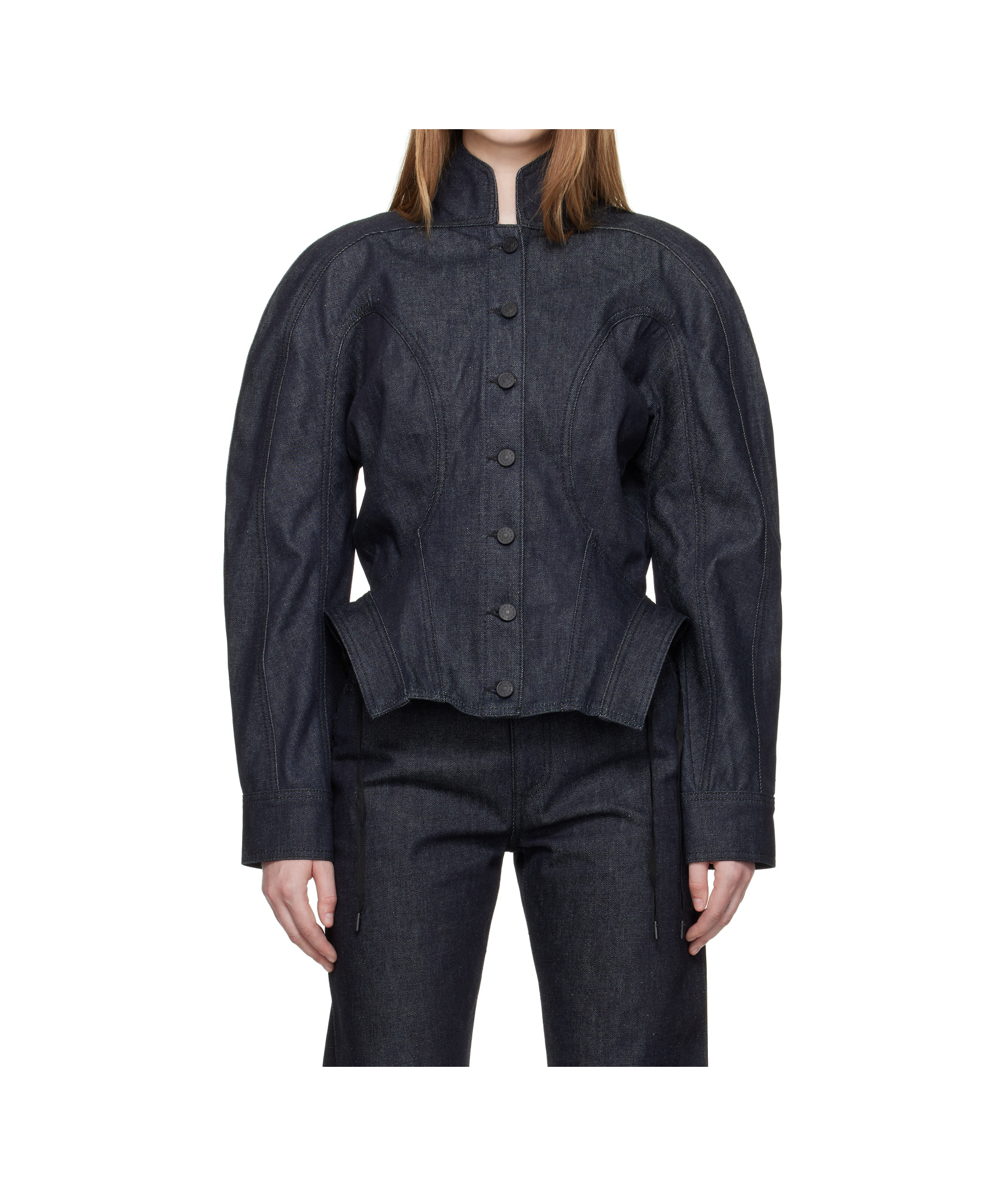 Mugler Button-fastening Sculptural Cinched Jacket In Black