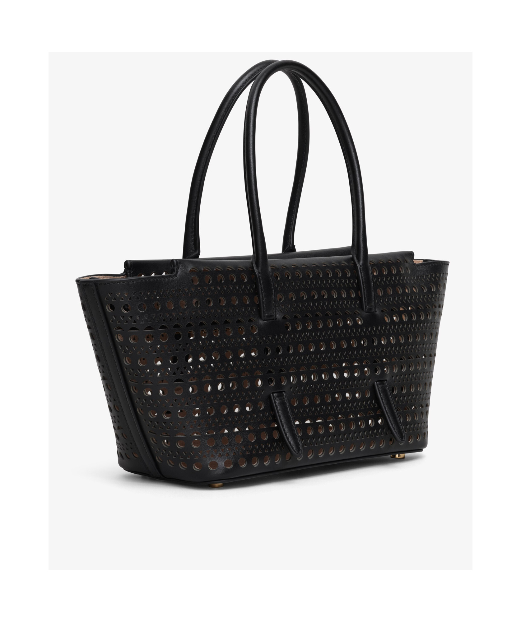 Alaïa Neo Mina 20 Perforated Top-handle Bag In Leather In Black
