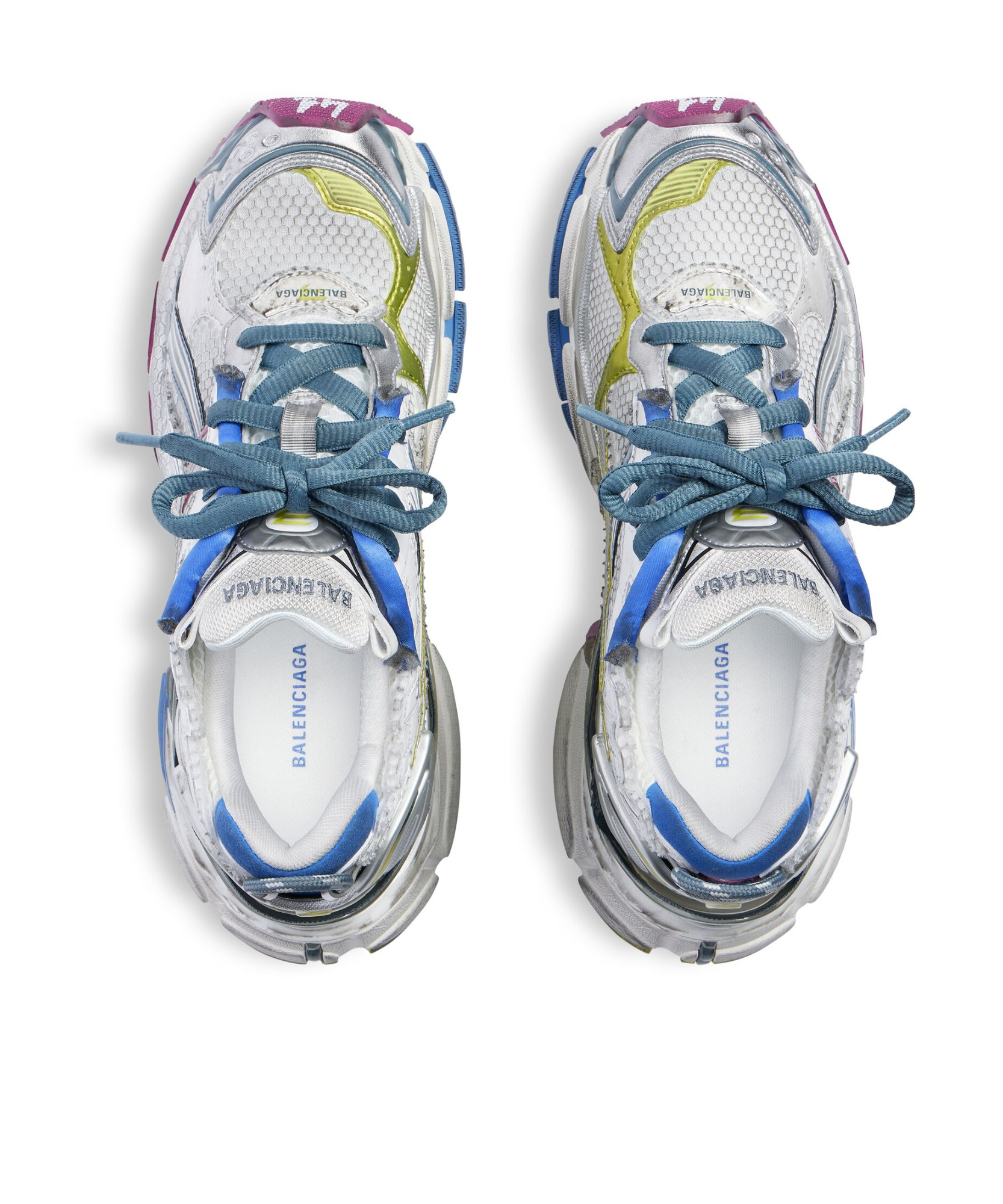 Shop Balenciaga Women's Runner Trainers In White/blue/purple/yellow In Gray