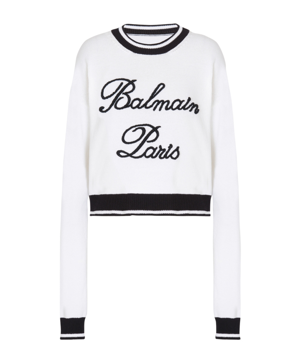 Balmain Logo-embroidered Crewneck Sweater In White