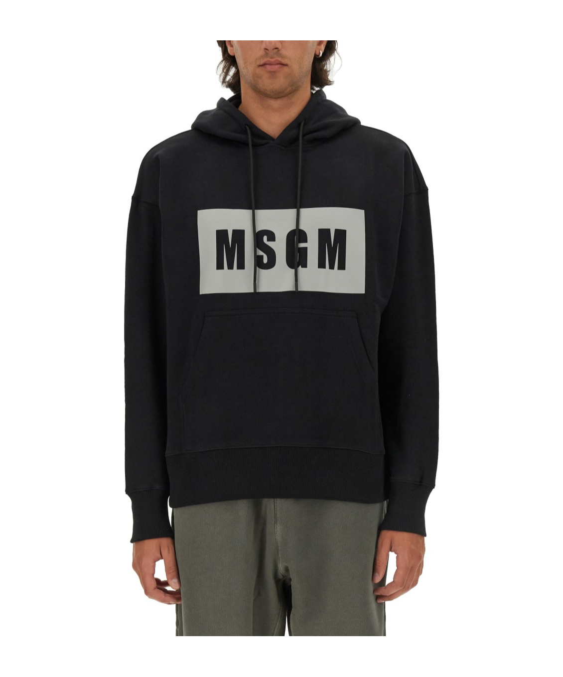 Msgm Logo Hooded Sweatshirt And Pocket In Black