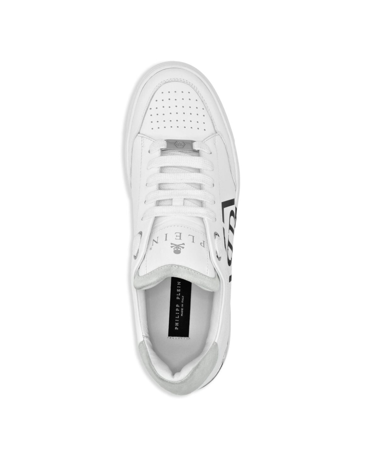 Philipp Plein Perforated Leather Sneakers Logo Detail In White