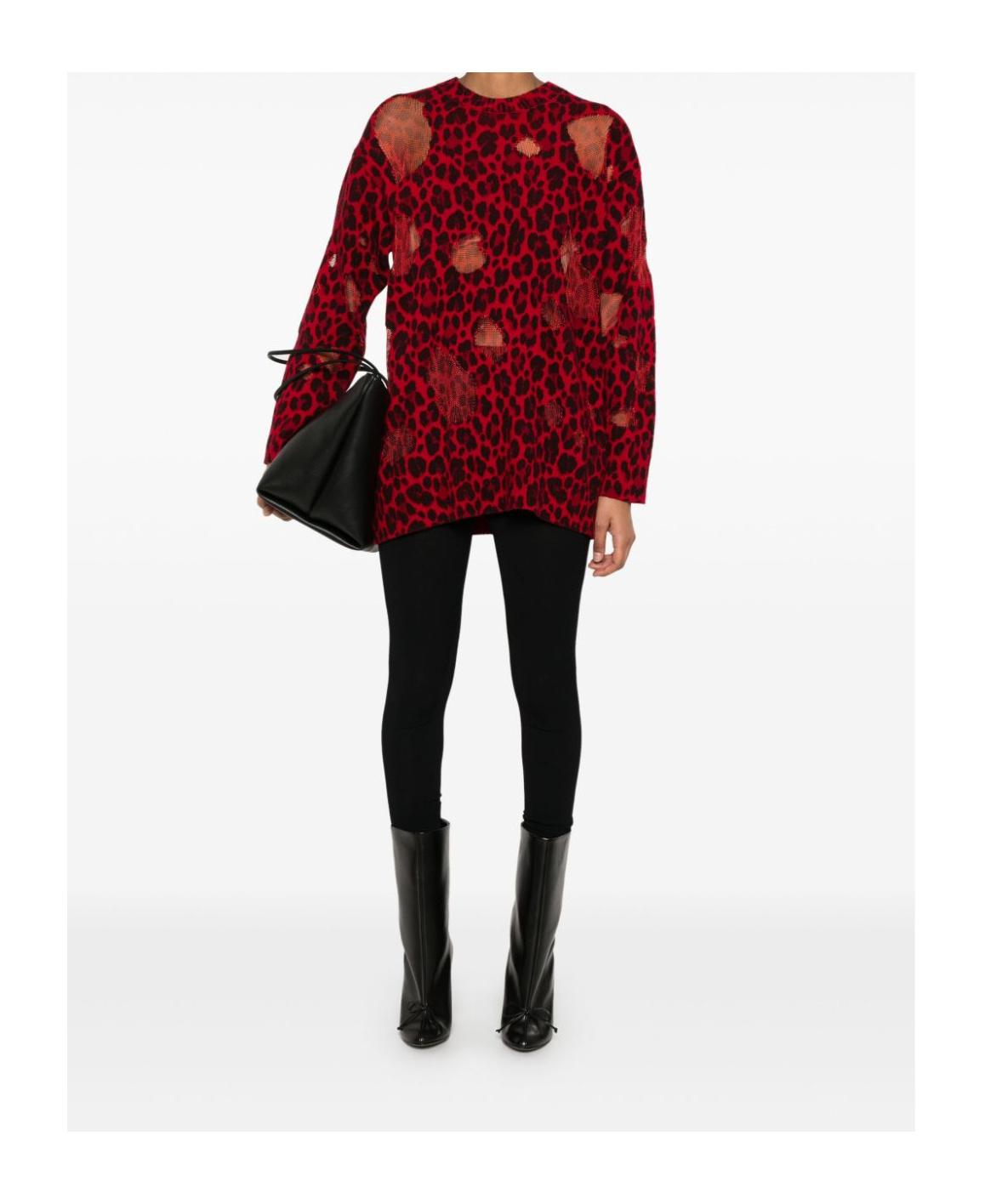 Versace Leopard-printed Semi-sheer Panelled Jumper In Red