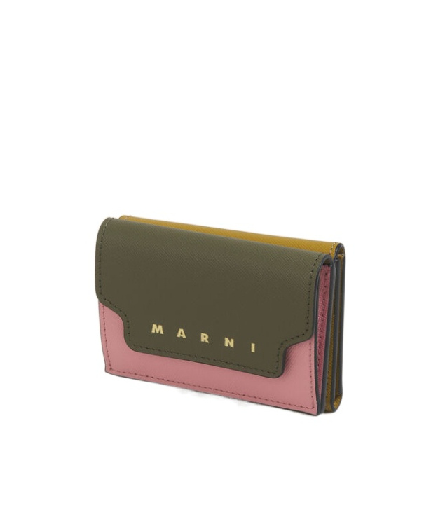 Marni Saffiano Leather Tri-fold Wallet In Brown