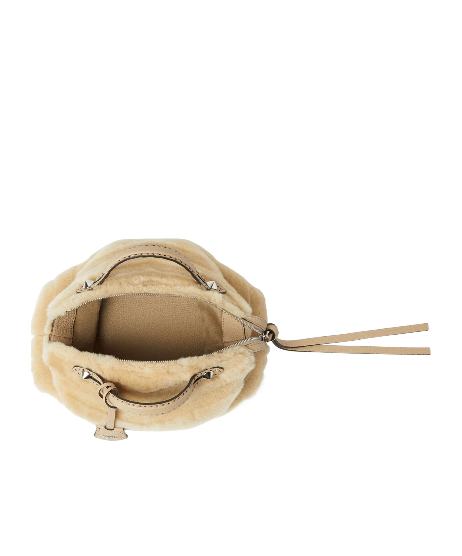 Fendi Beige Sculpted Shearling Bag With 192 Hand-sewn Topstitches In Brown