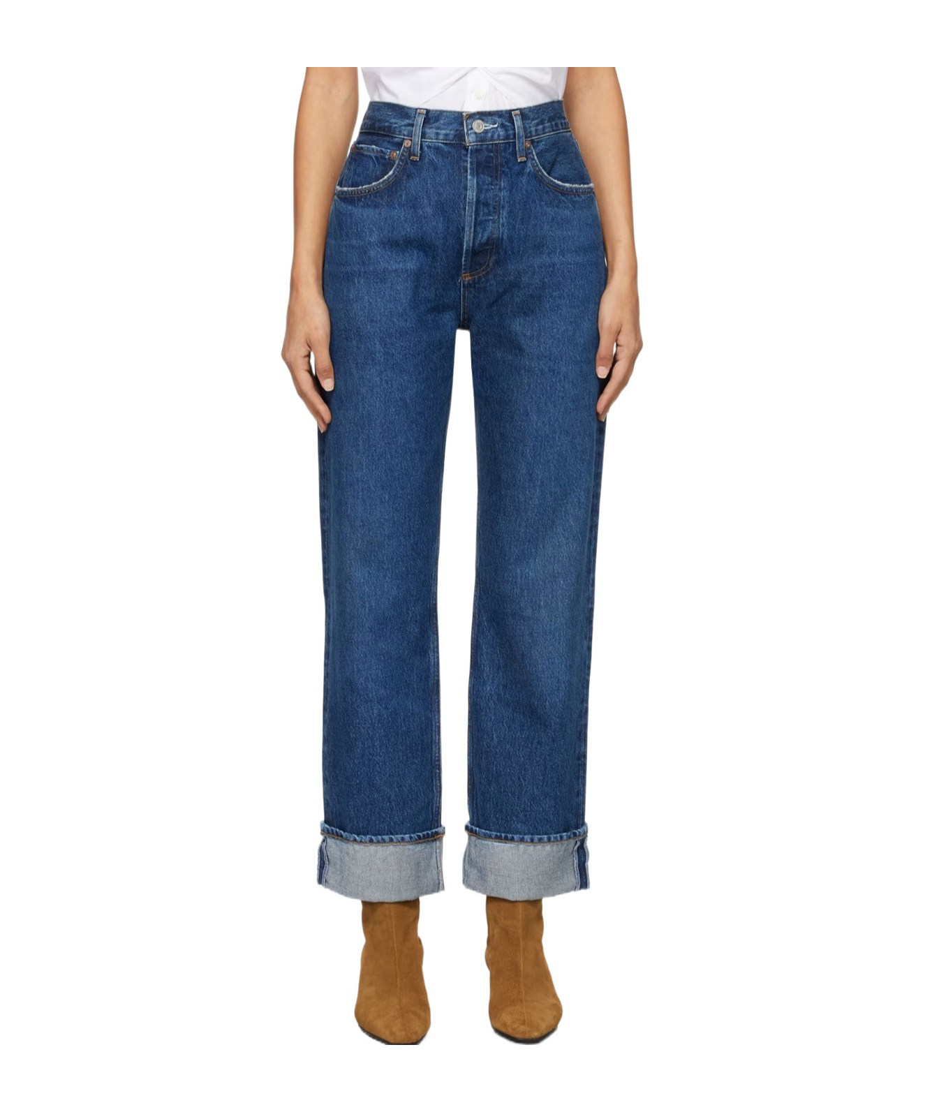 Agolde Fran Low Slung Straight Jean In Enamour In Blue