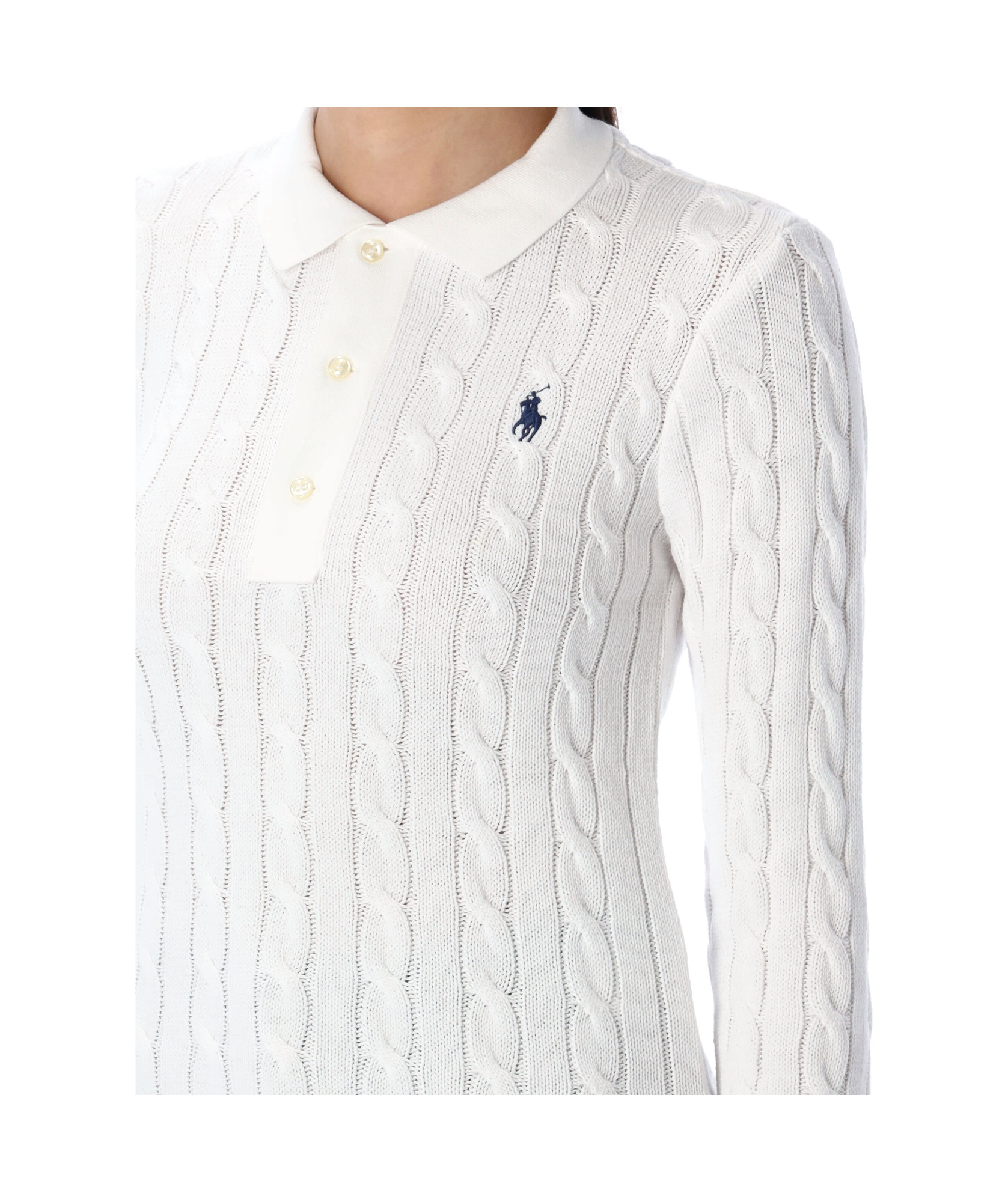 Polo Ralph Lauren Cable Knit Long Sleeve Polo In White