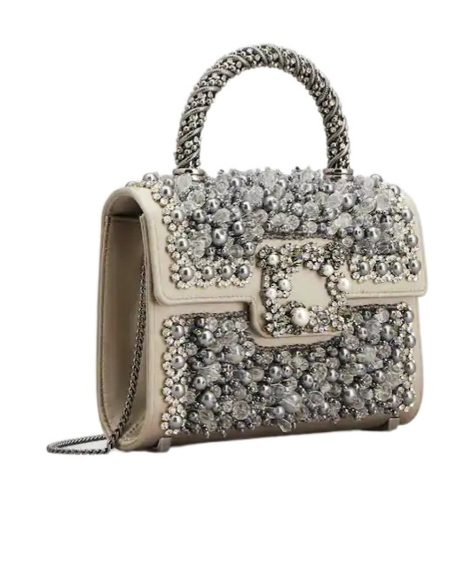 Roger Vivier Jewel Efflorescence Mini Bag In Satin In Gray