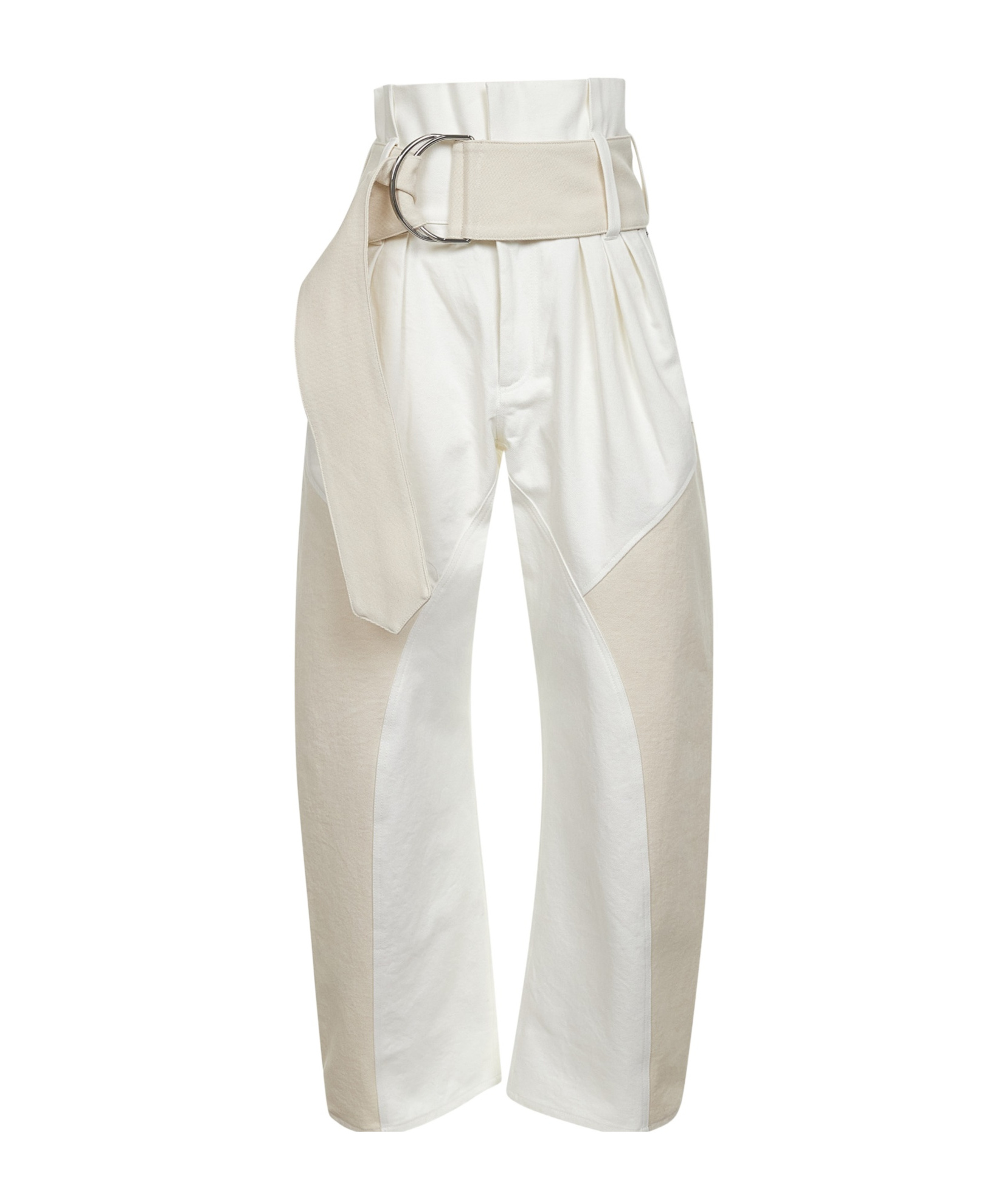 Jw Anderson Belted Pleated Paneled Two-tone Cotton-poplin Wide-leg Pants In White