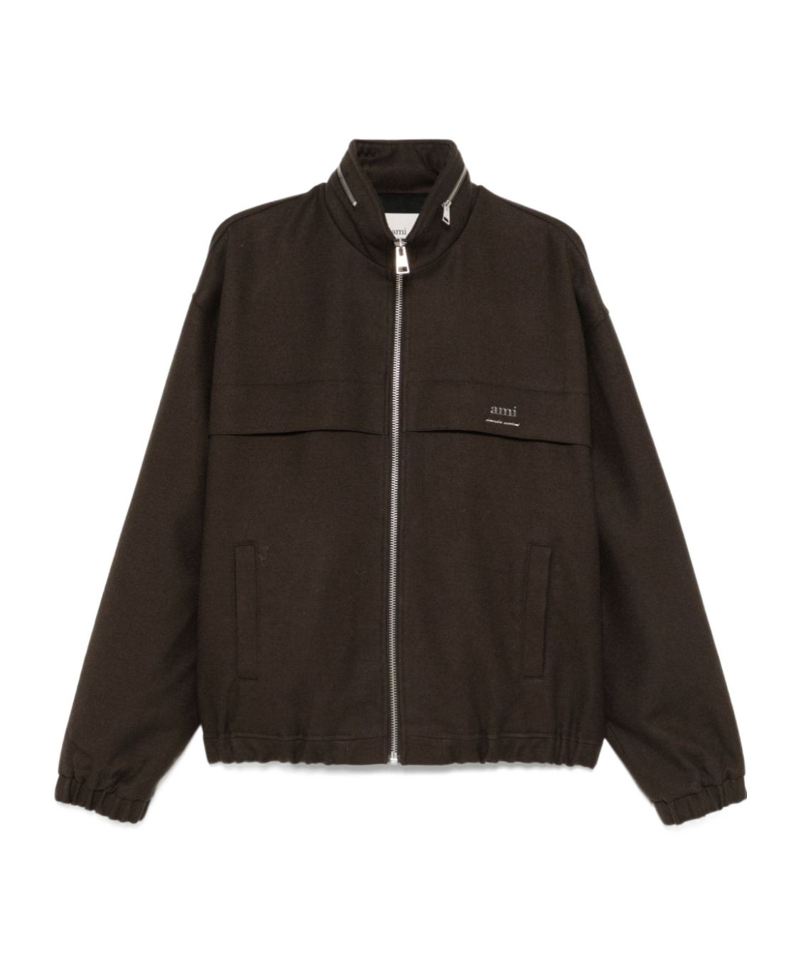 Ami Alexandre Mattiussi Ami Brown Wool Zip-up Jacket In Black