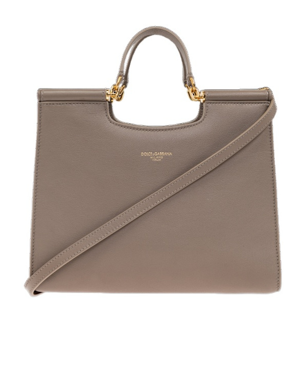 Dolce & Gabbana Beige Calfskin Tote Bag With Adjustable Shoulder Strap In Gray