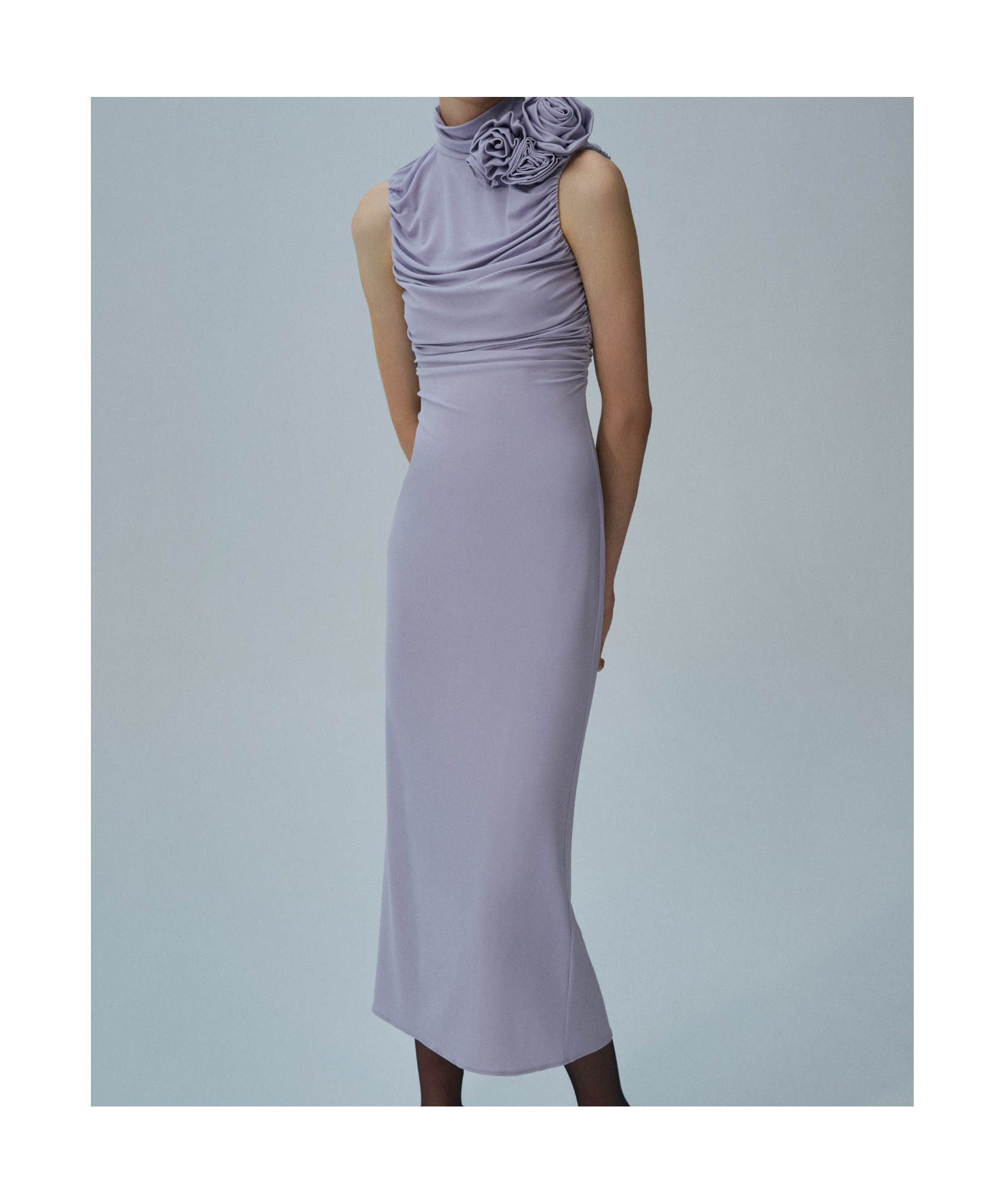 Magda Butrym Magda Burtym Ruched Mock Neck Midi Dress In Purple
