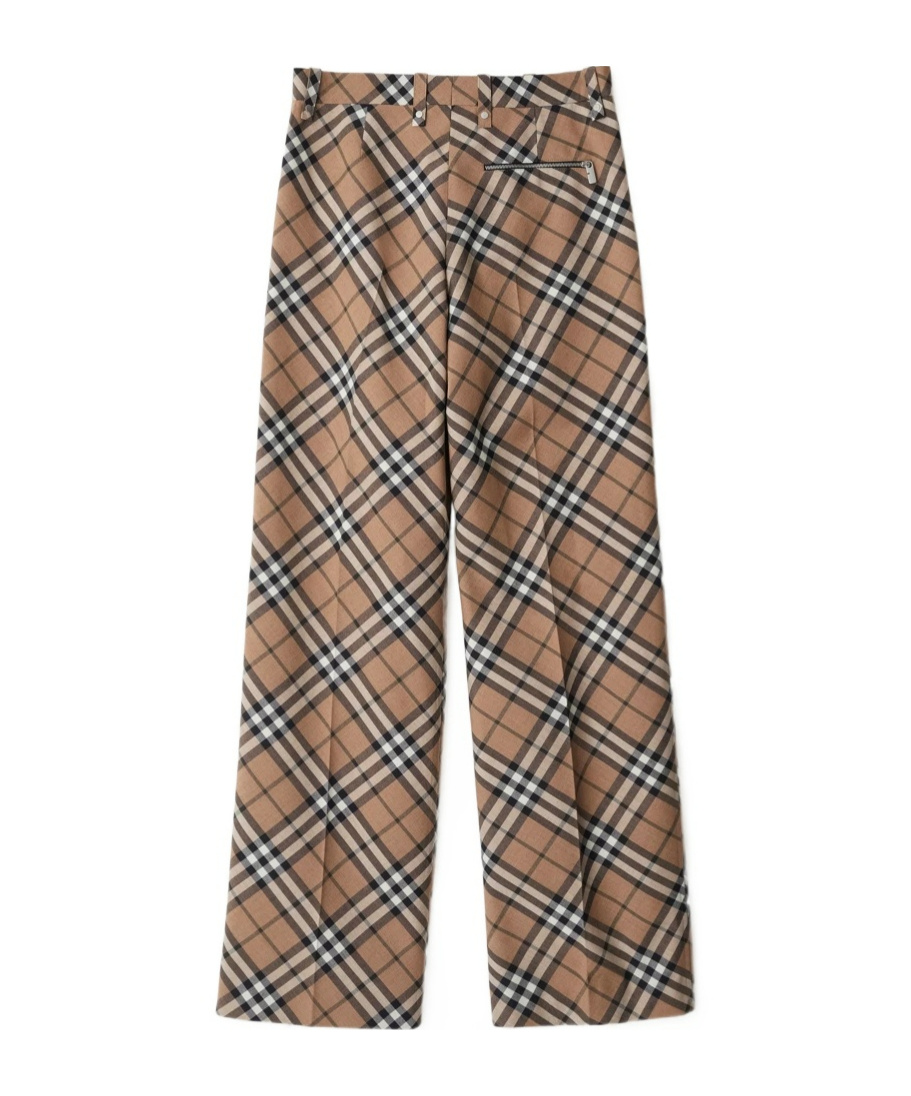 Burberry Tailored Wool Blend Trousers With Nova Check Pattern In Brown
