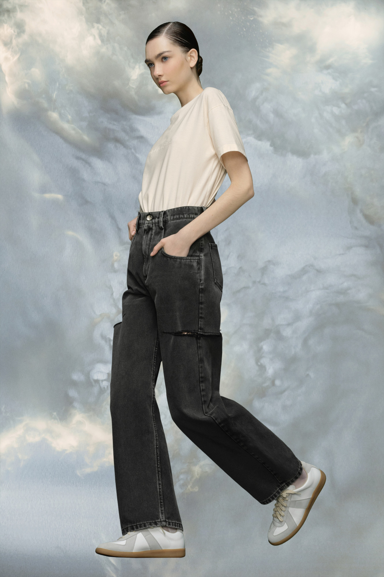 Maison Margiela Cutout High-rise Wide-leg Jeans In Black