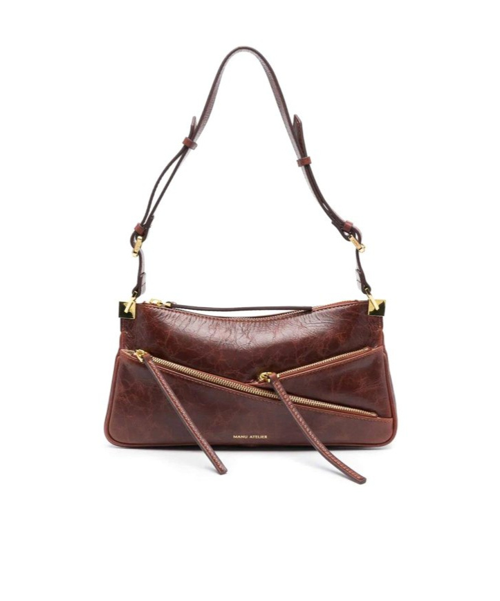Manu Atelier Three Zipped Baguette Shoulder Bag In Brown