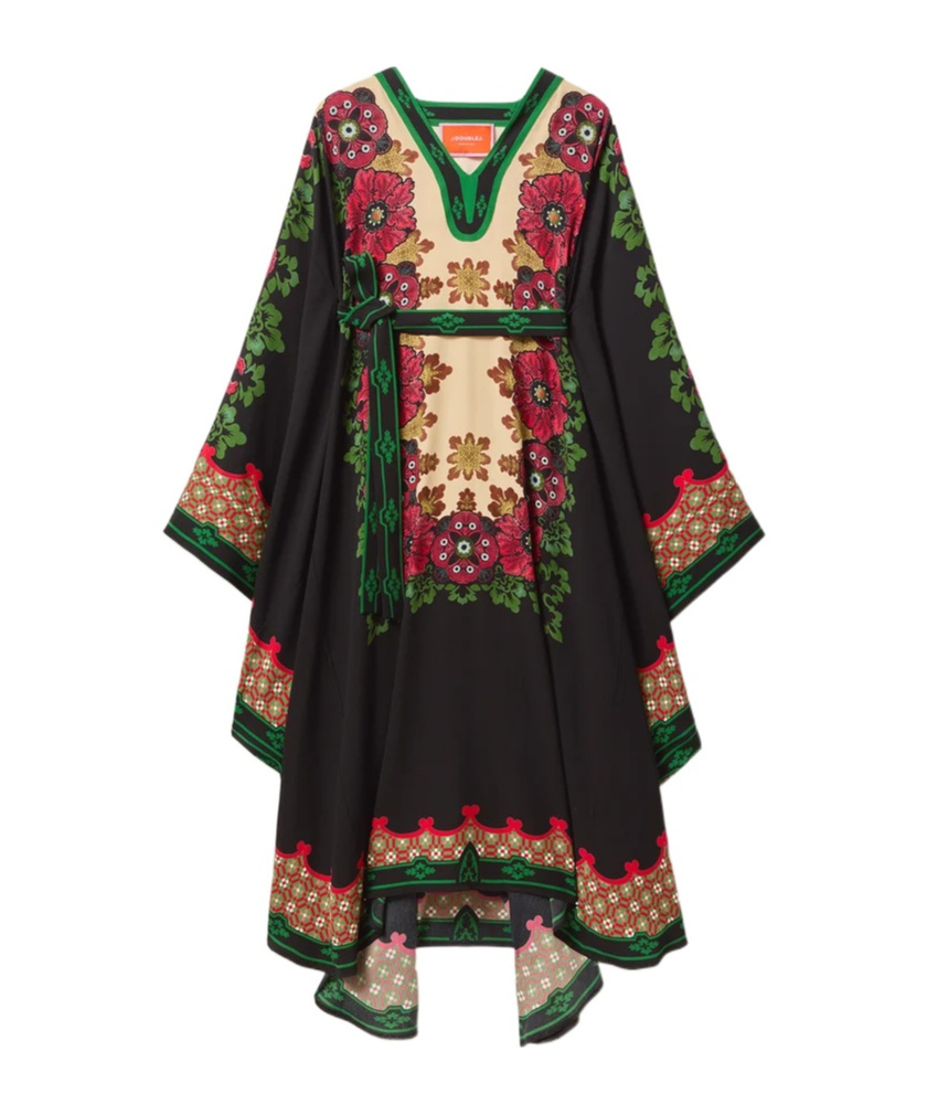 La Doublej Floral-print Asymmetric Day Dress In Black
