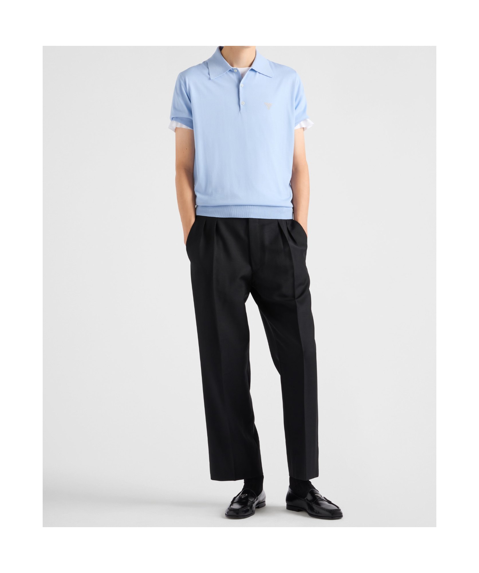 Prada Short-sleeved Wool Polo T-shirt In Blue