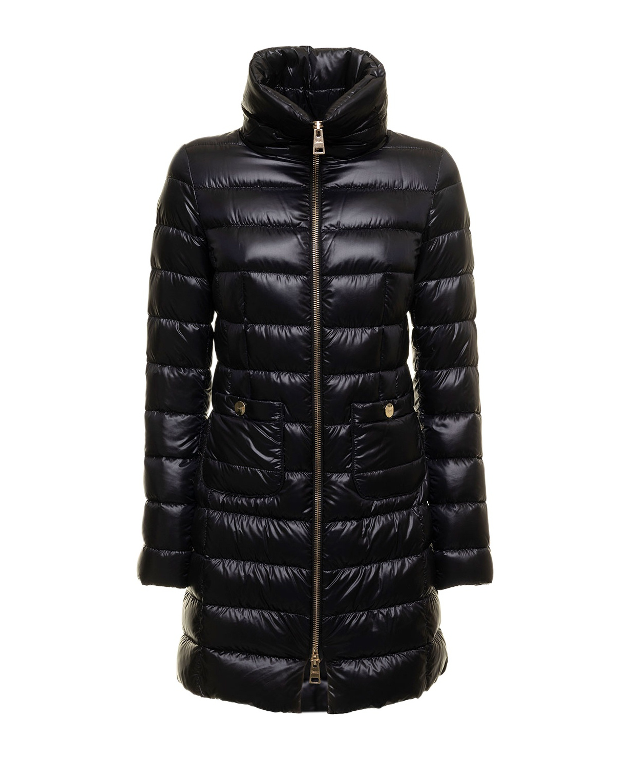 Herno Womans Maria Black Quilted Nylon Long Down Jacket In Black