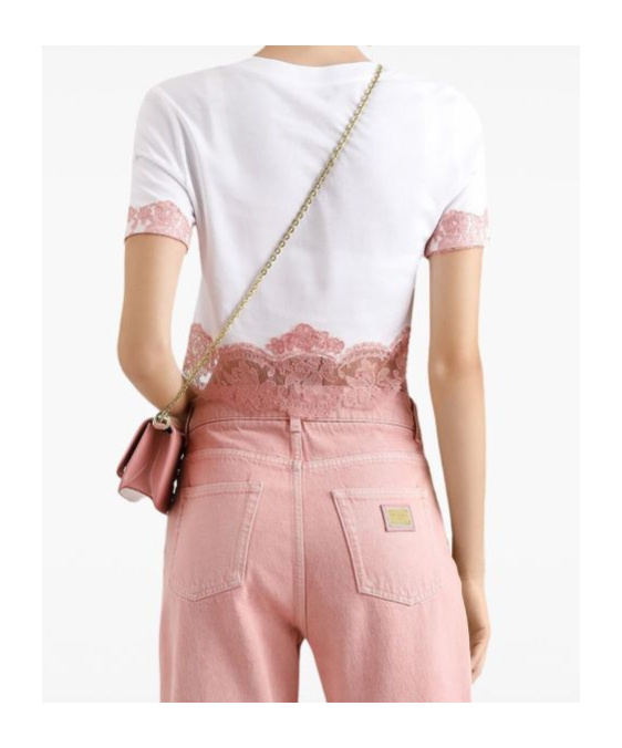 Dolce & Gabbana Cropped Jersey T-shirt With Dg Logo And Lace Inserts In White