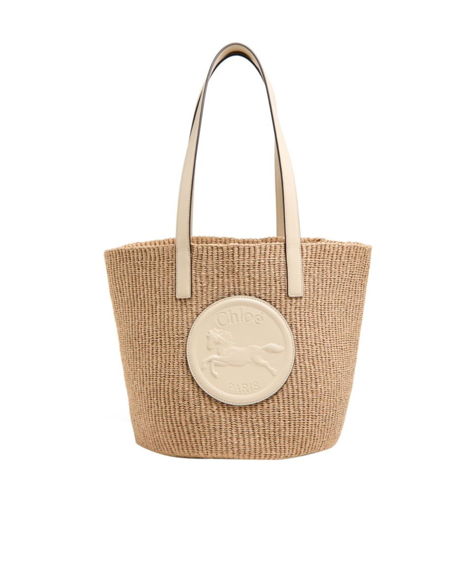 Chloé Large Horse Medal Basket Tote Bag In Paper And Leather