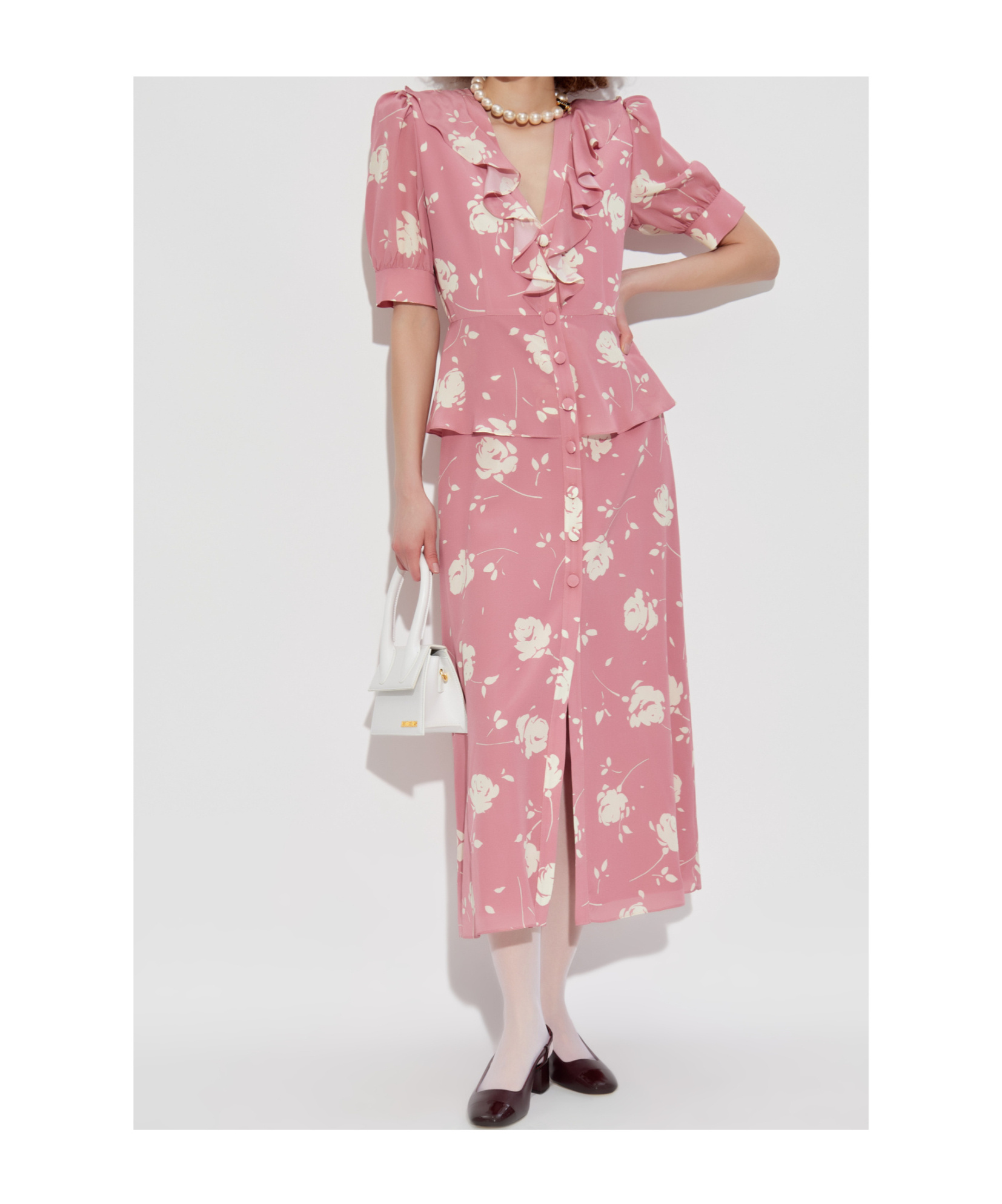 Alessandra Rich Floral Ruffled Silk Midi Dress In Pink
