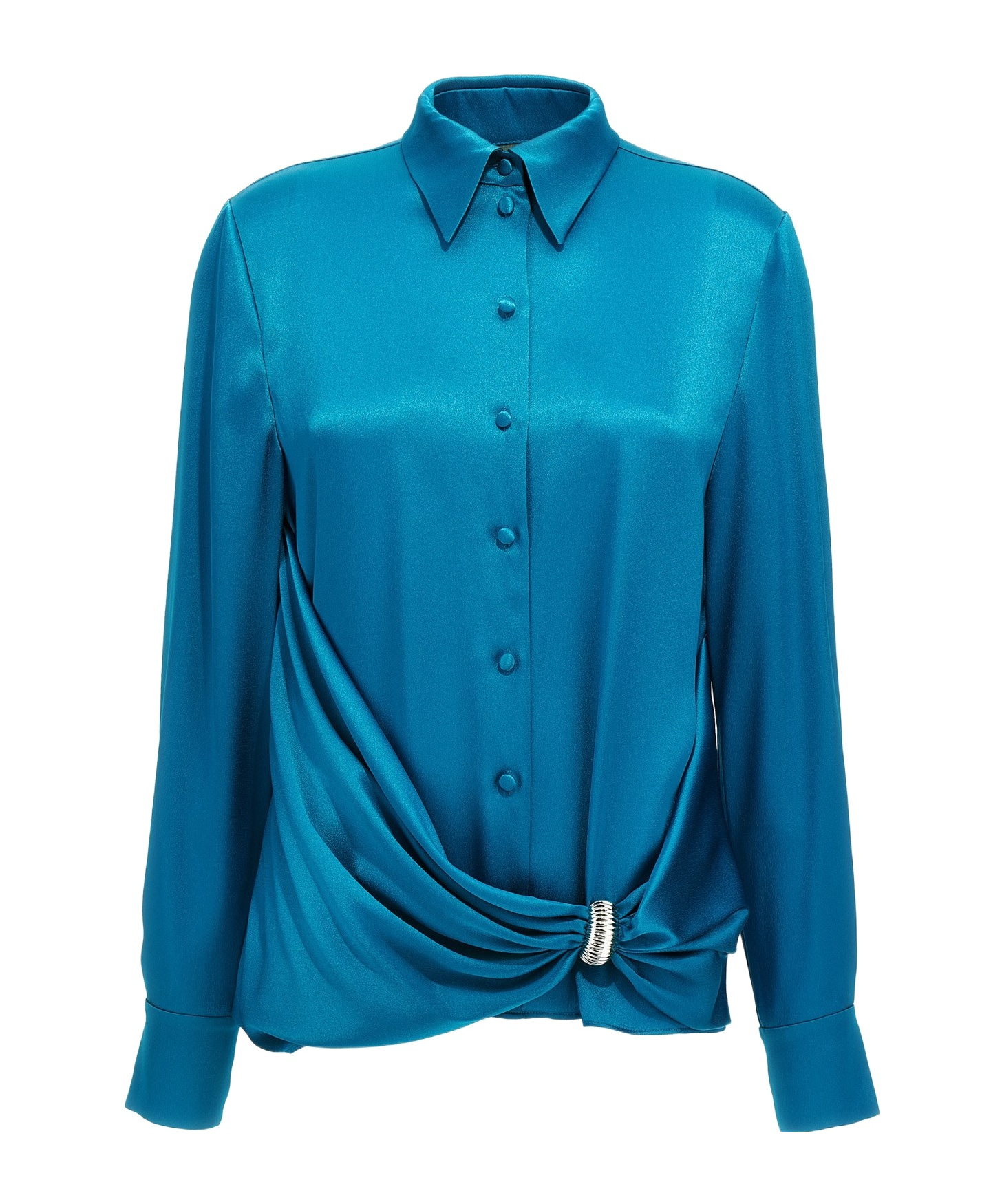 Alberta Ferretti Draped Collared Shirt With Cuff Detail In Blue