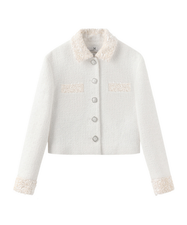 Marissa Chiara Sequined Long-sleeved Jacket In White