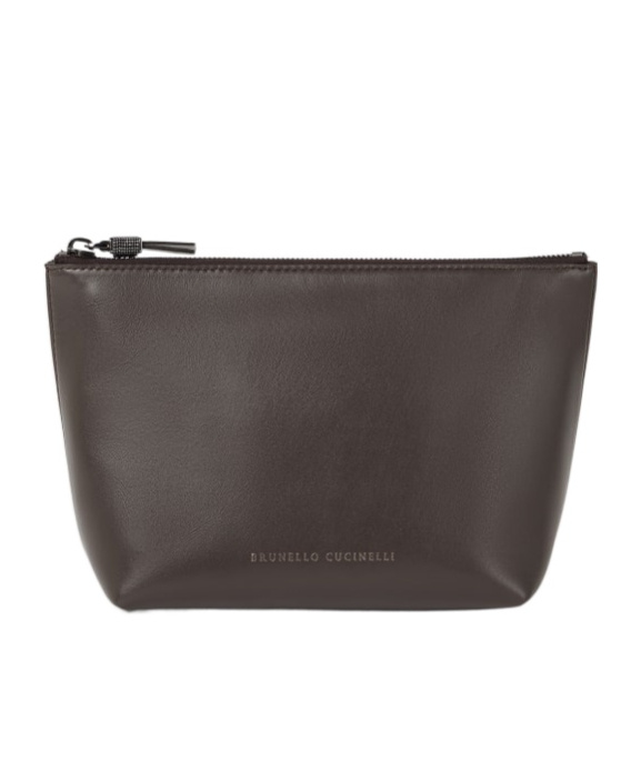 Brunello Cucinelli Shiny Calfskin Clutch With Pull Tab In Brown
