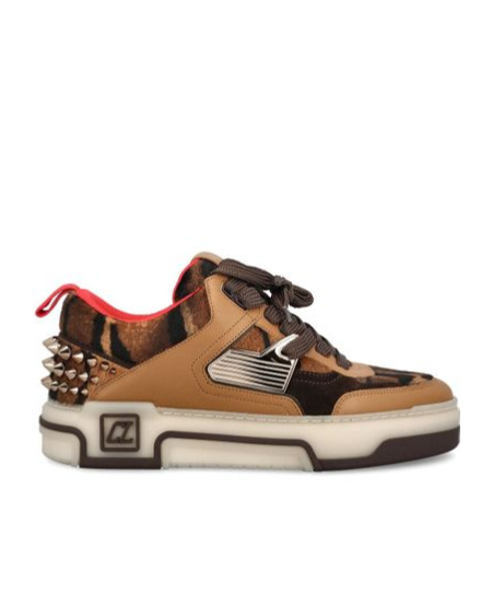 Christian Louboutin Animal Print Low Top Sneakers With Studs In Brown