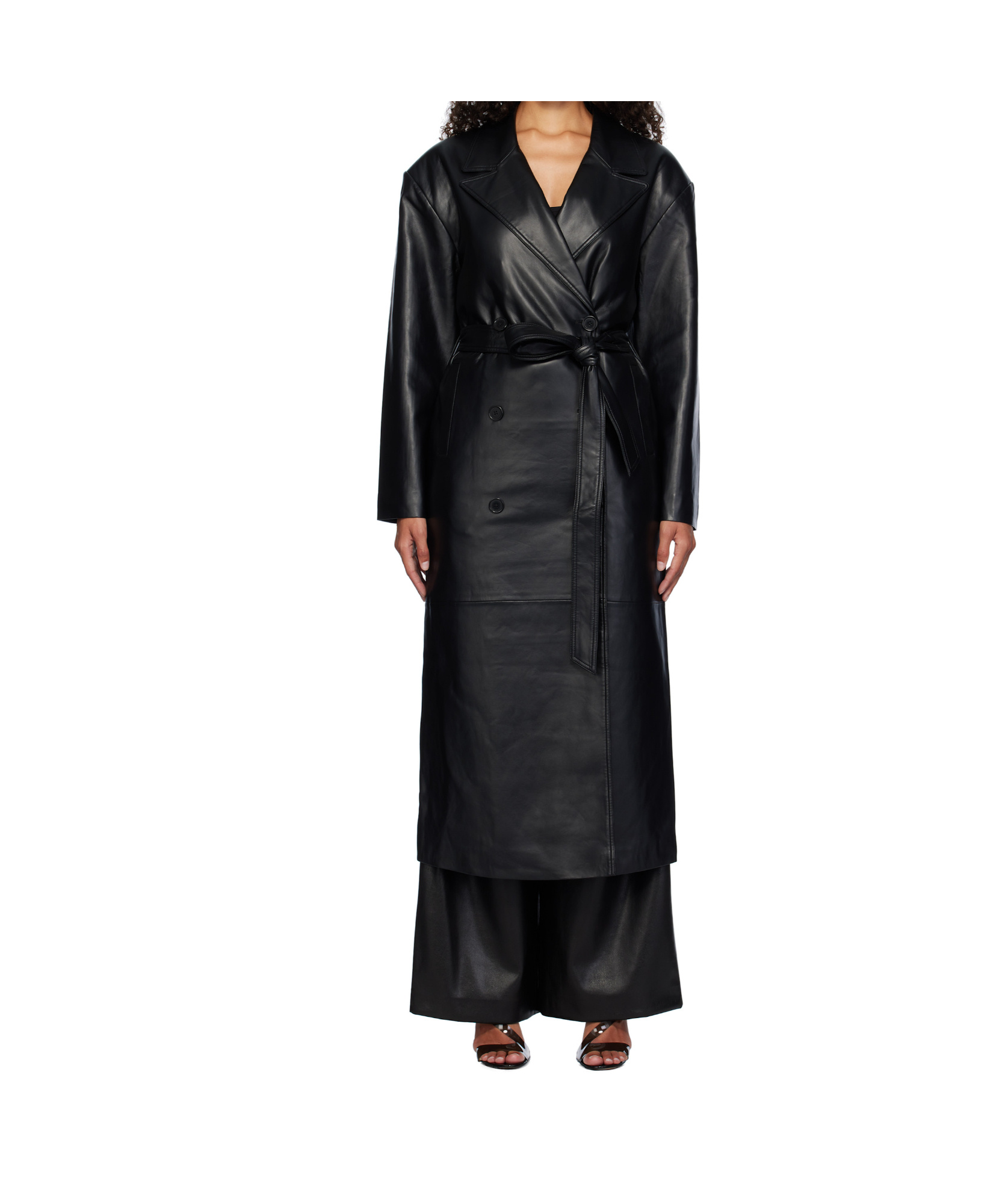 The Frankie Shop Frankie Shop Womens Black Tina Double-breasted Regular-fit Faux-leather Coat