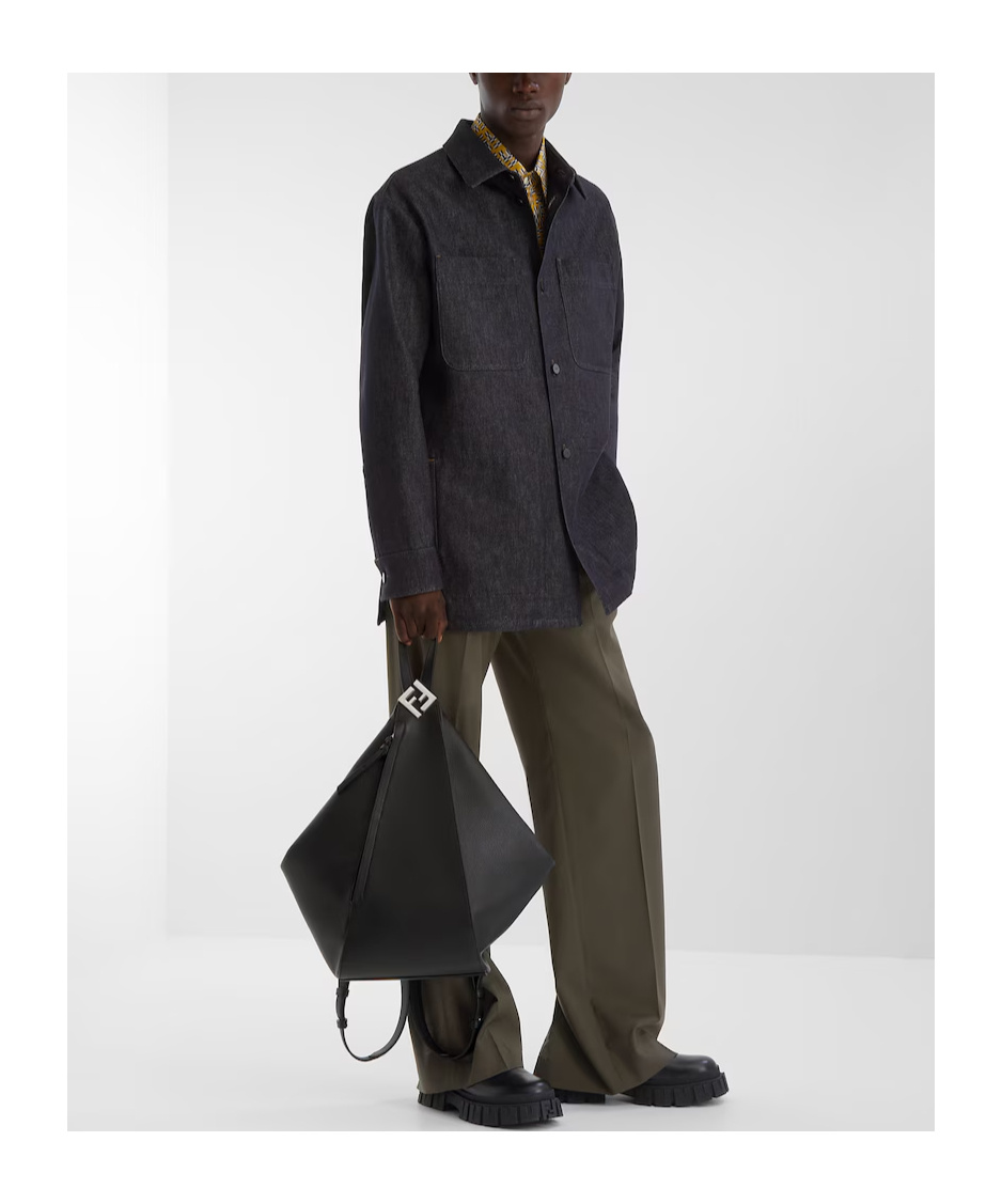 Fendi Dark Blue Denim Selleria Jacket In Black