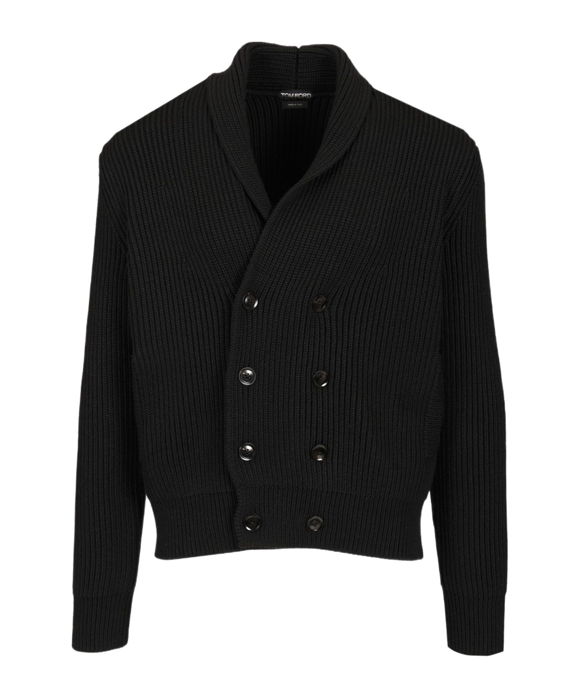 Tom Ford Shawl Collar Double-breasted Front Pockets Ribbed Texture In Black