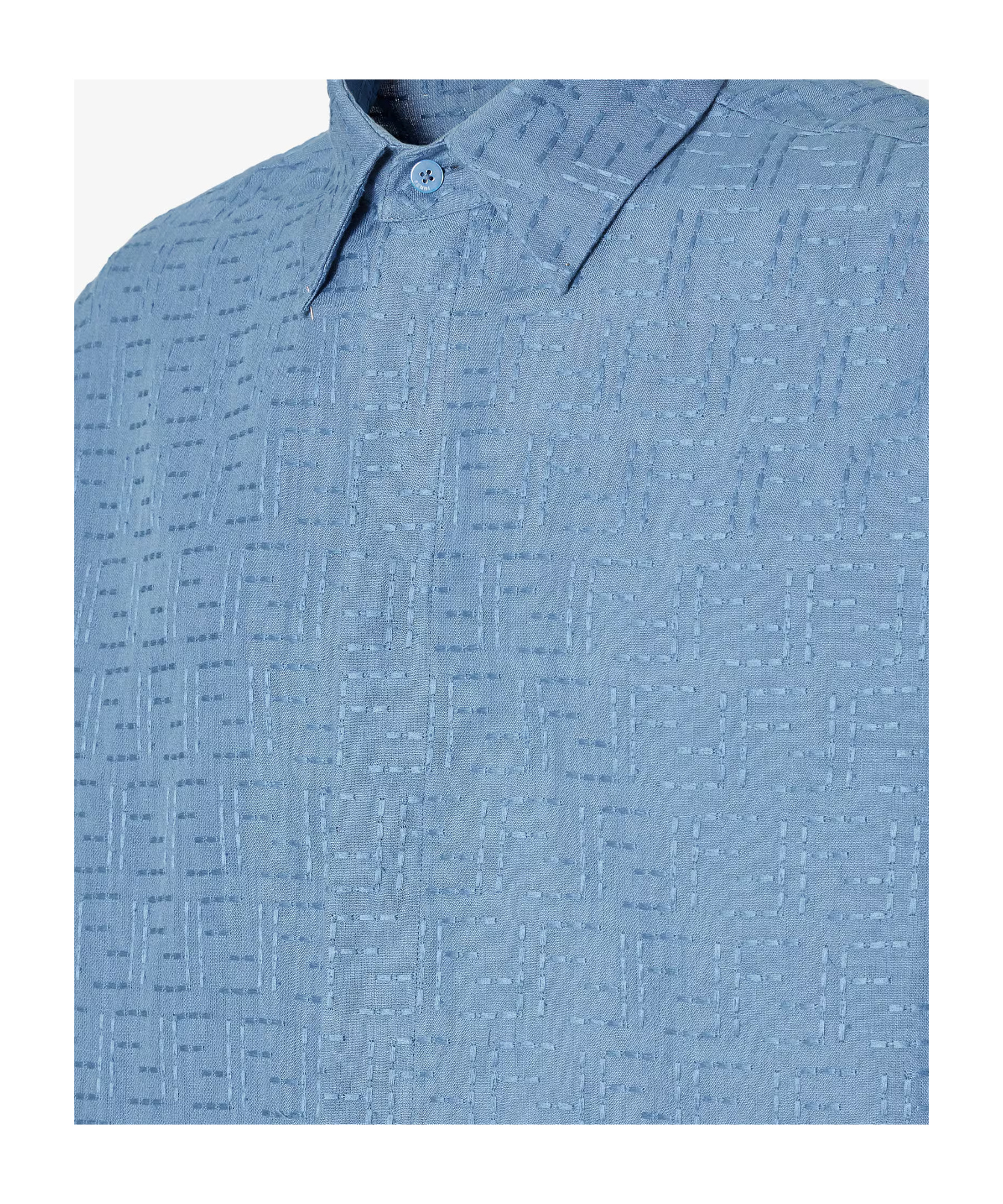 Fendi Light Blue Ff Jacquard Linen Shirt Men In Blue