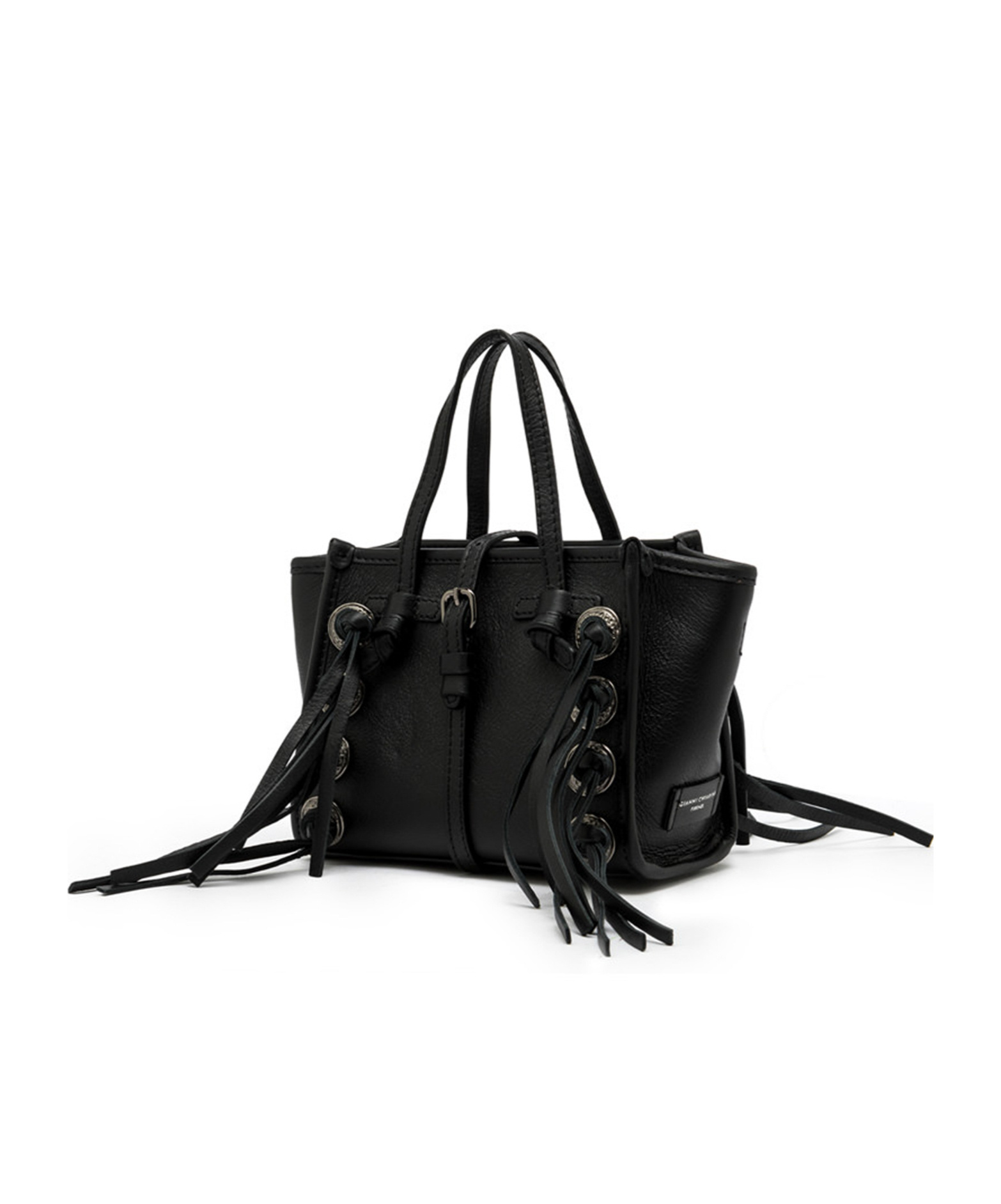 Gianni Chiarini Miss Marcella Black Leather Bag With Fringes In Black