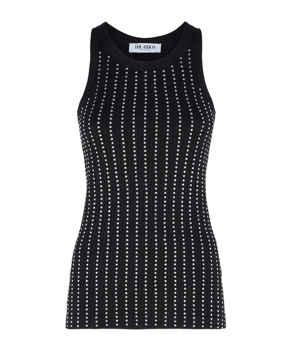 Shop Attico The Jersey Ribbed Tank Top In Black