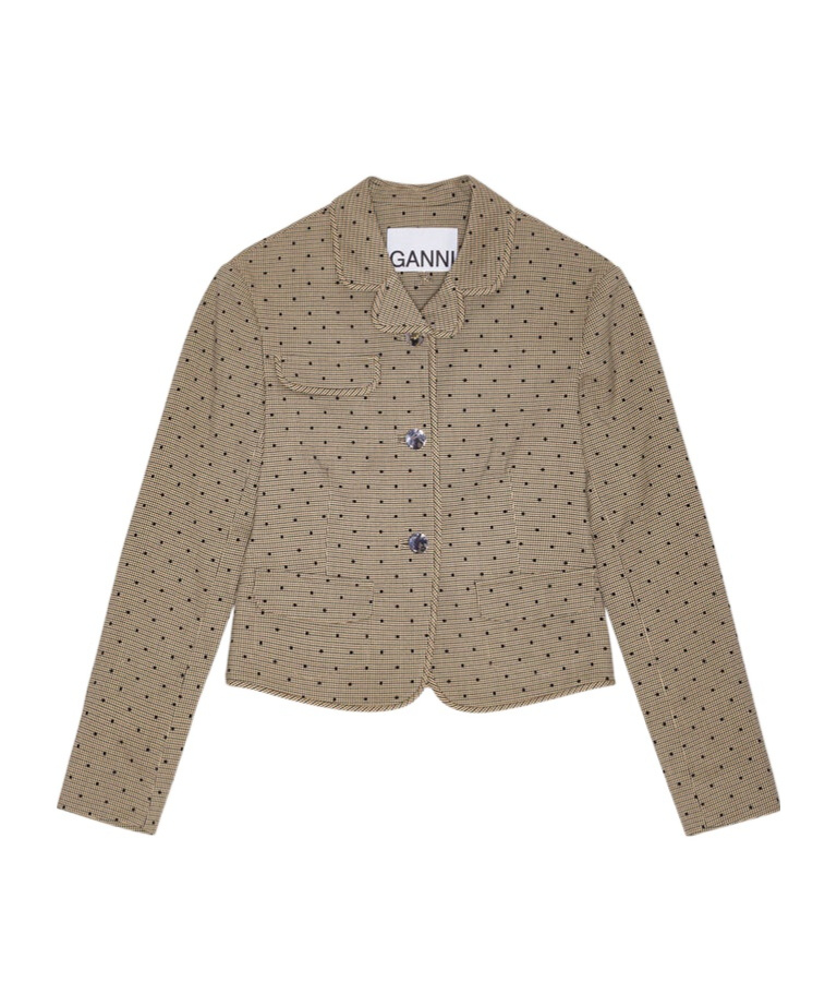 Ganni Flock Check Suiting Blazer In Gray